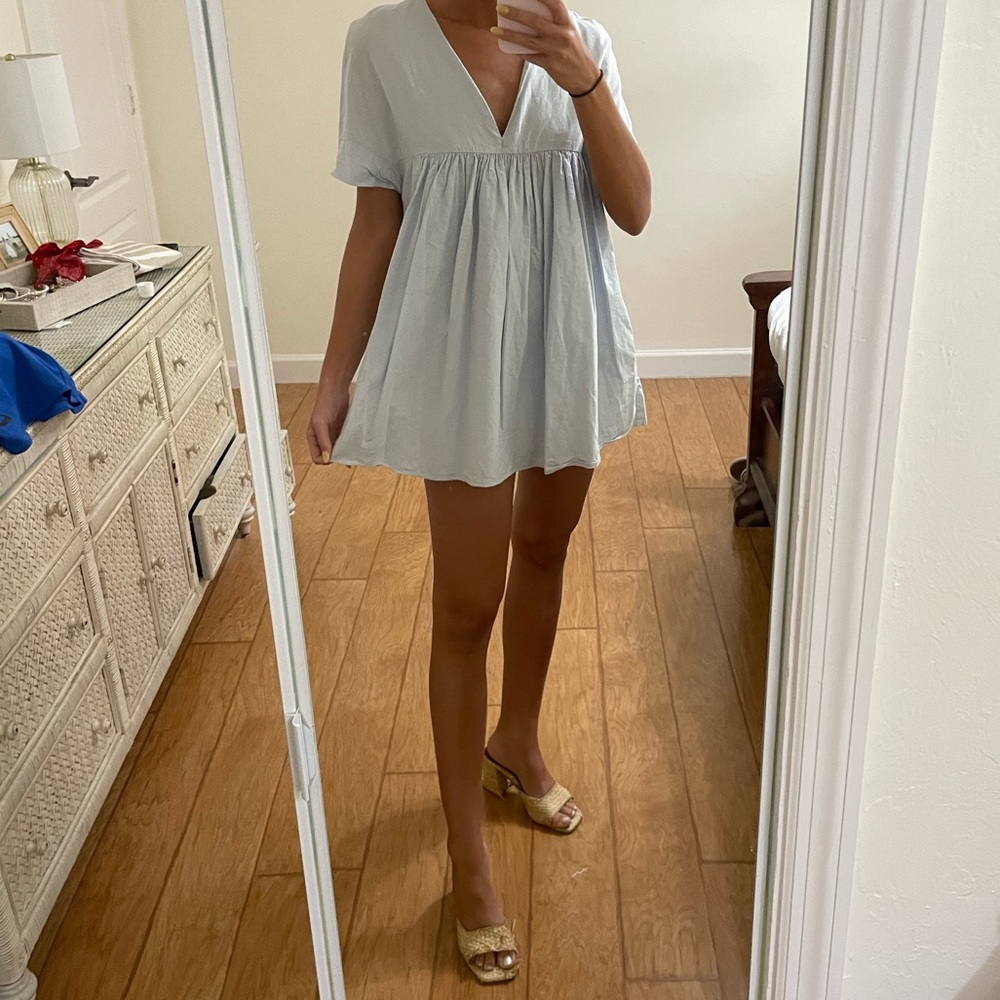 Babydoll light blue dress with built in shorts underneath